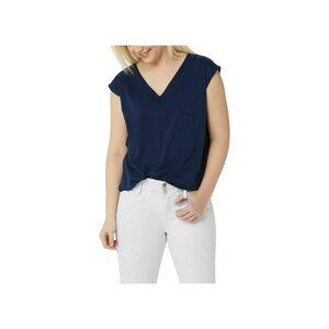 Rachel Hollis Top Plus Size 2X V Neck Sleeveless Baseball Hem Pocket Tee Navy